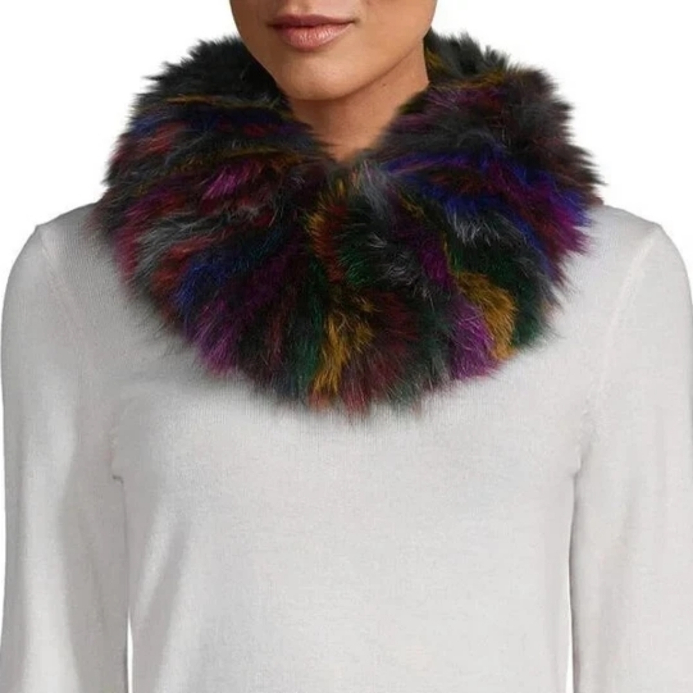 NWT Adrienne Landau real silver fox fur cowl OS, Multicolor